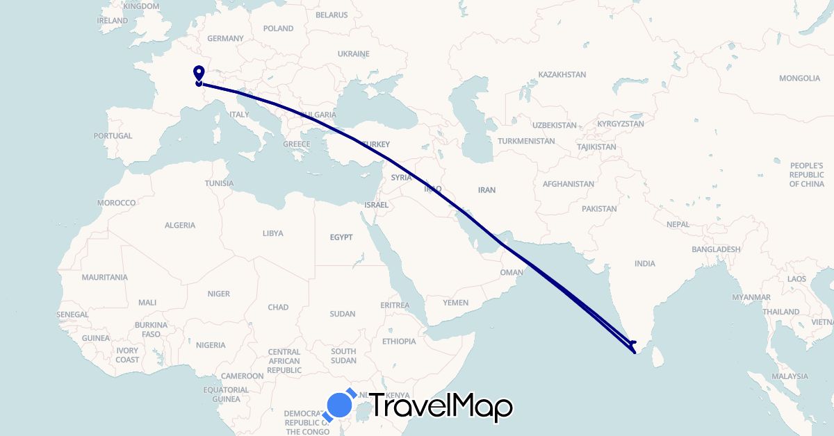 TravelMap itinerary: driving in United Arab Emirates, Switzerland, India (Asia, Europe)